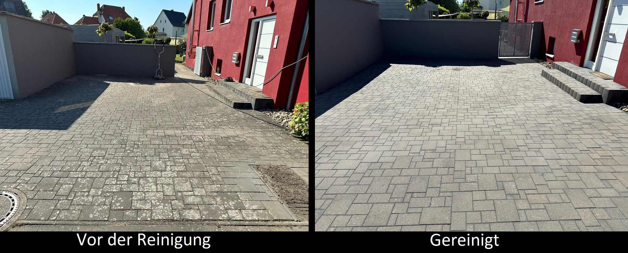 Hofeinfahrt vor und nach der Reinigung